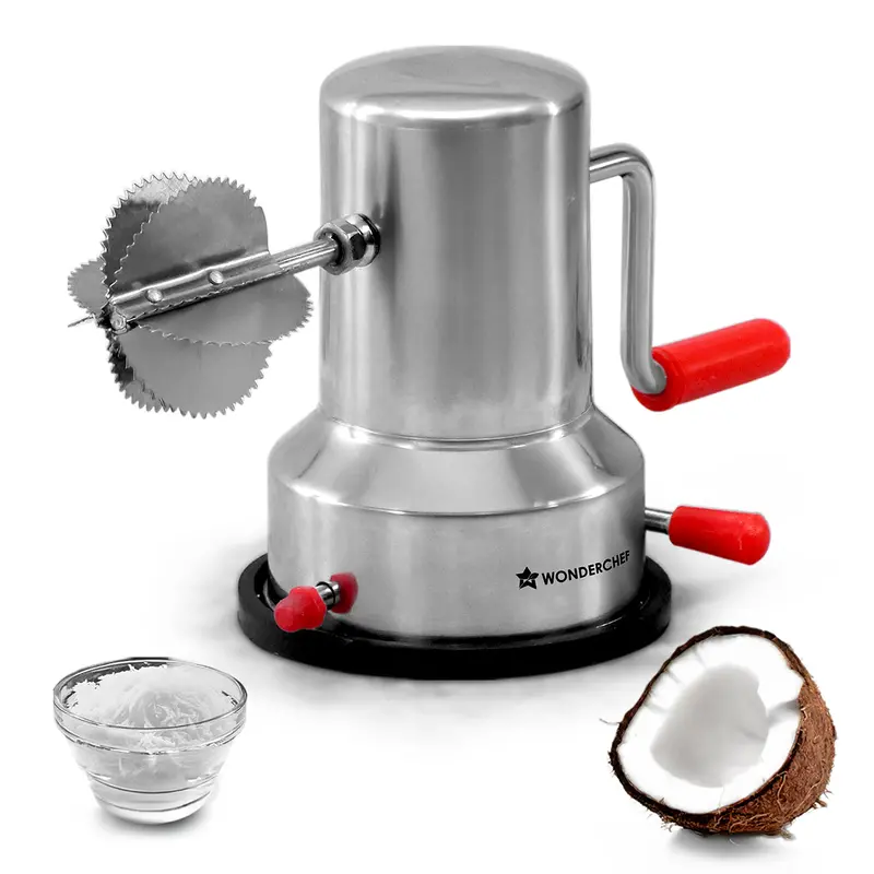 Stainless Steel Manual Coconut Scraper with Vacuum Base and Rotating Handle