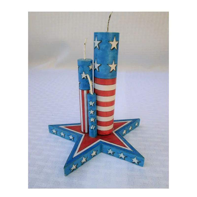 Star-Shaped Woodworking Pattern with Festive Firecracker Design