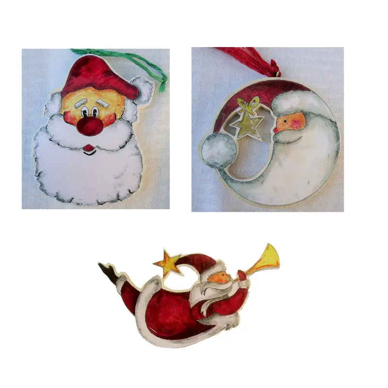 Triple Santa Face Carving Pattern – Woodworking Template & Image