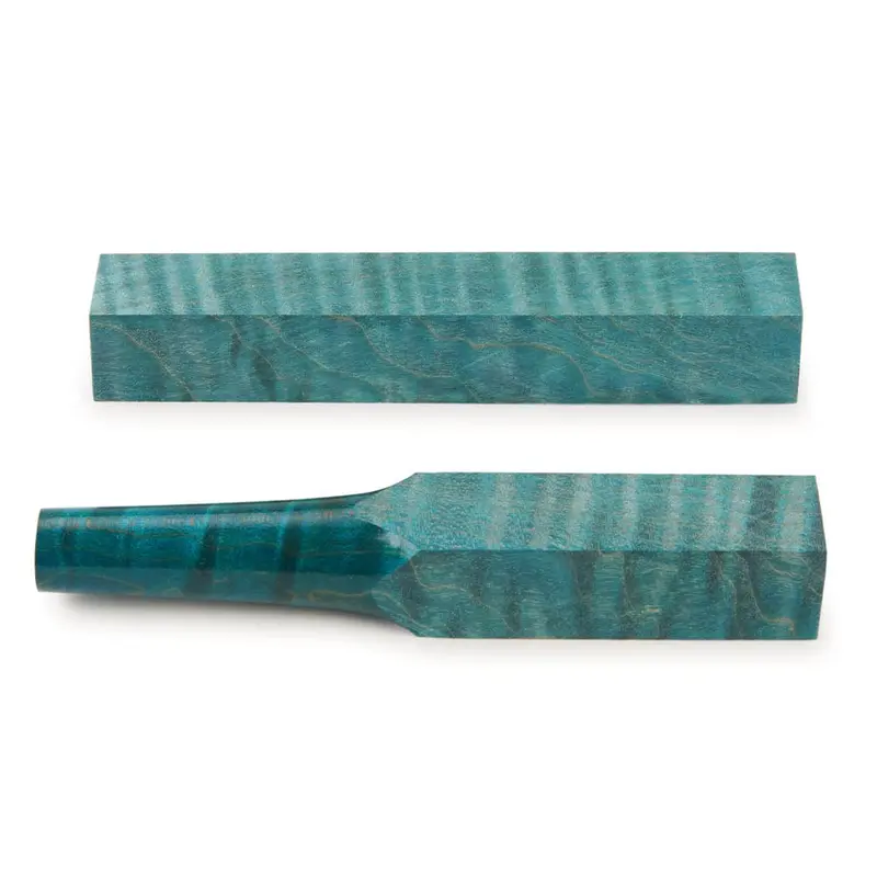 Turquoise-Dyed Stabilized Curly Maple Pen Blank – 3/4″ × 3/4″ × 5″