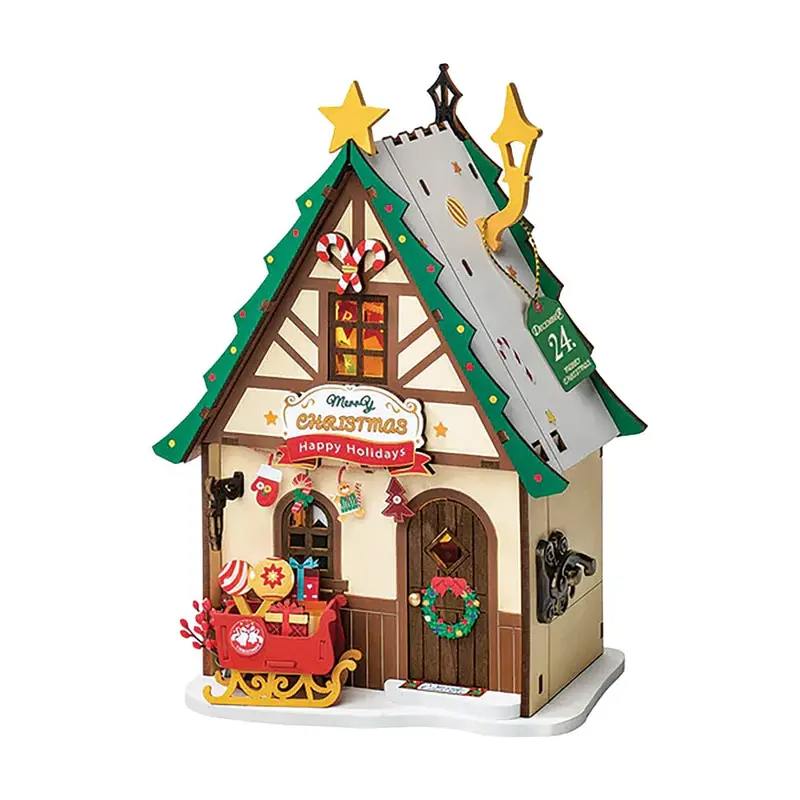 Twinkling Christmas House 3D Wooden Music Box Kit