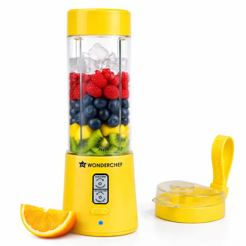 Twister Portable Blender – 500ml, Dual-Rotation Blades, USB-C Charging, Compact Design for Travel & Office (Yellow)