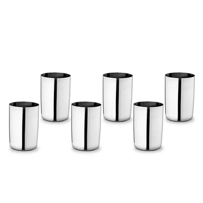 Venice 6-Piece Stainless Steel Drinkware Set – Wide-Rimmed, Easy-Grip Glasses Made from 100% Food-Grade Polished Steel