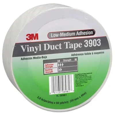 Vinyl Duct Tape 3903 – 2 in × 50 yd × 6.5 mil, Matte White Finish
