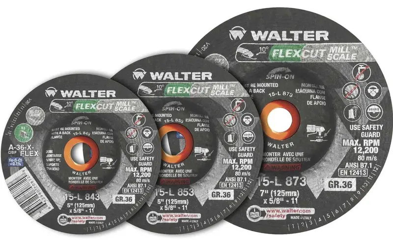 Walter 5″ Spin-On Mill Scale Wheel – 36 Grit Flexcut
