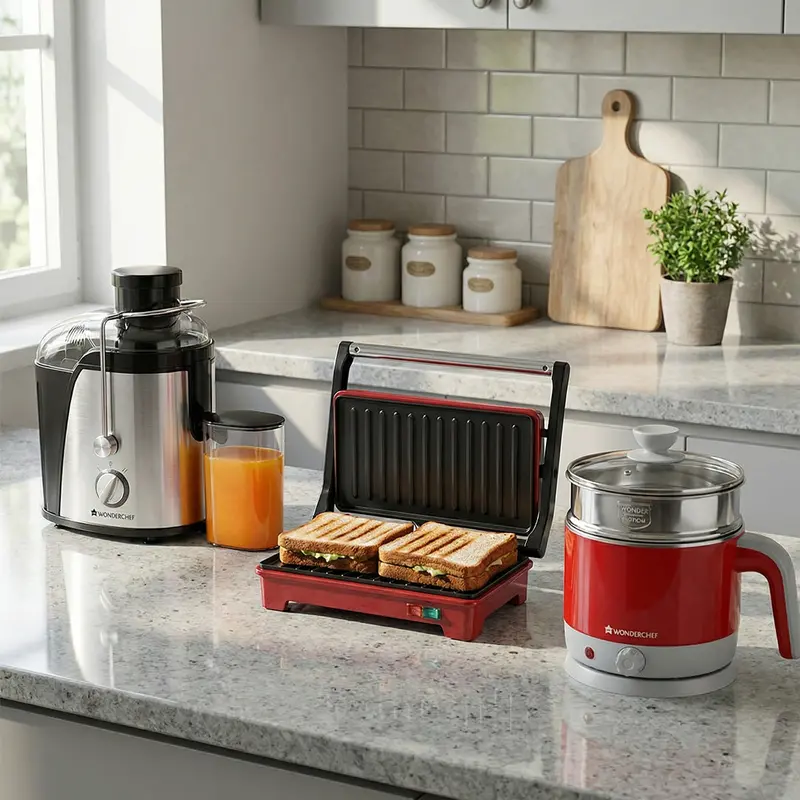 Wellness Essentials – Venezia Centrifugal Juicer, LUXE 1.2L Stainless Steel Kettle, Sanjeev Kapoor Family Tandoor