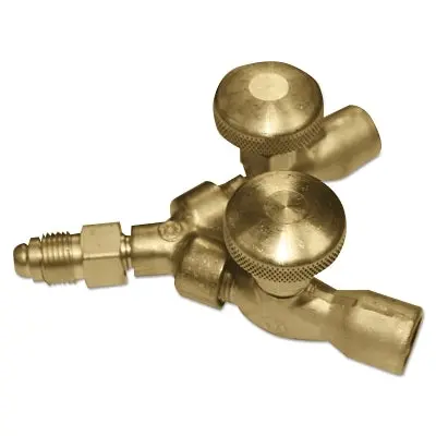 Western Enterprises Brass Valved Y-Fitting – 5/8″-18 LH Thread, Male/Female Ends, 200 PSI