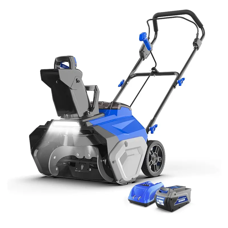 Wild Badger Power 40V ProLine Single-Stage Snow Blower – 20″ Clearing Width, 26-Foot Throw, Brushless Motor, LED Lighting, and 4.0Ah Battery