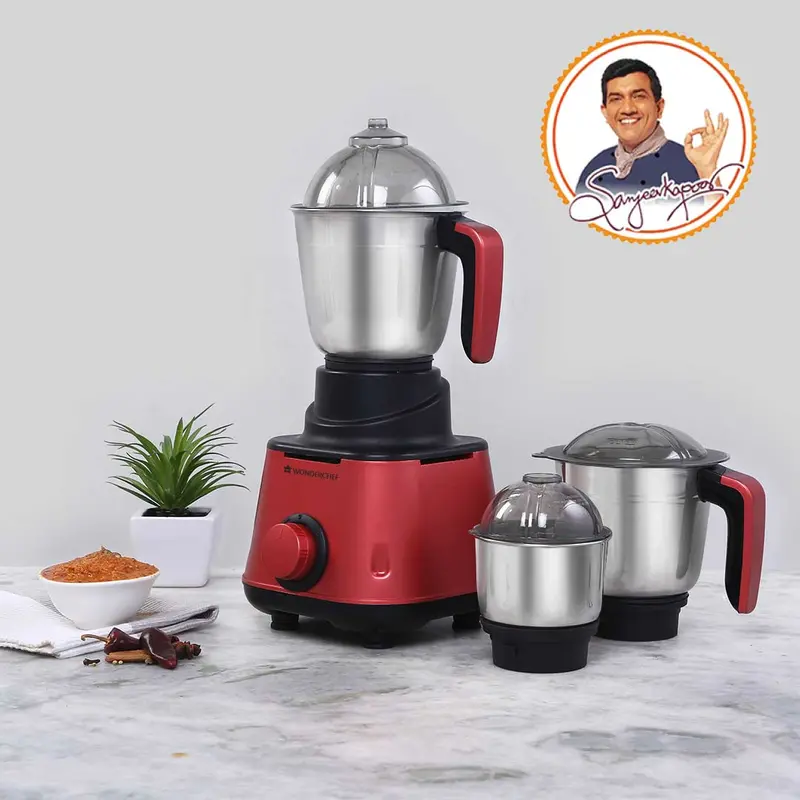Wonderchef Renewed Sumo 600W Mixer Grinder – 3 Stainless Steel Jars, Anti-Rust Blades, Ergonomic Design
