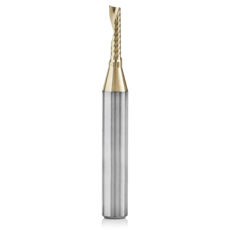 Zirconium Nitride-Coated Single-Flute Up-Cut Aluminum Router Bit – 1/8″ Diameter, 1/2″ Cutting Length, 1/4″ Shank, 2″ Overall Length