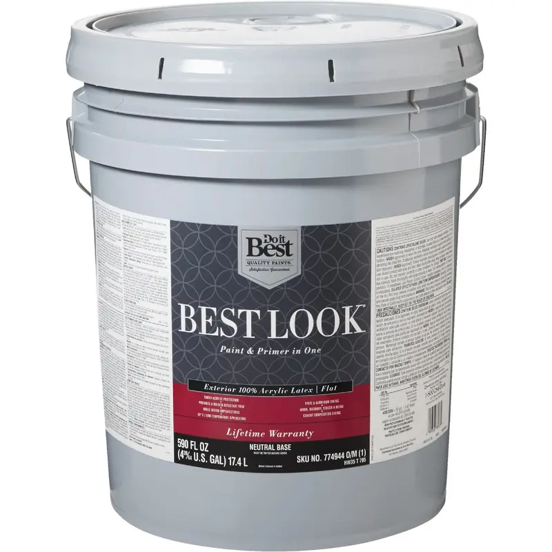 Best Look Exterior Flat Acrylic Latex Paint & Primer In One – Neutral Base, 5-Gallon Bucket 1