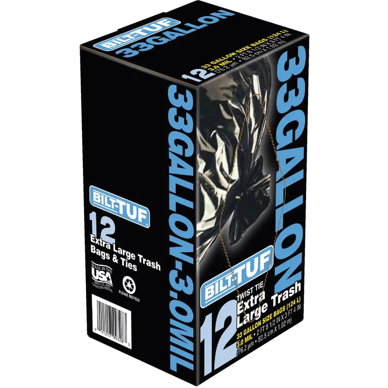 Bilt-Tuf Extra-Large 33-Gallon Black Trash Bags – Heavy-Duty, 12-Count Bundle 1