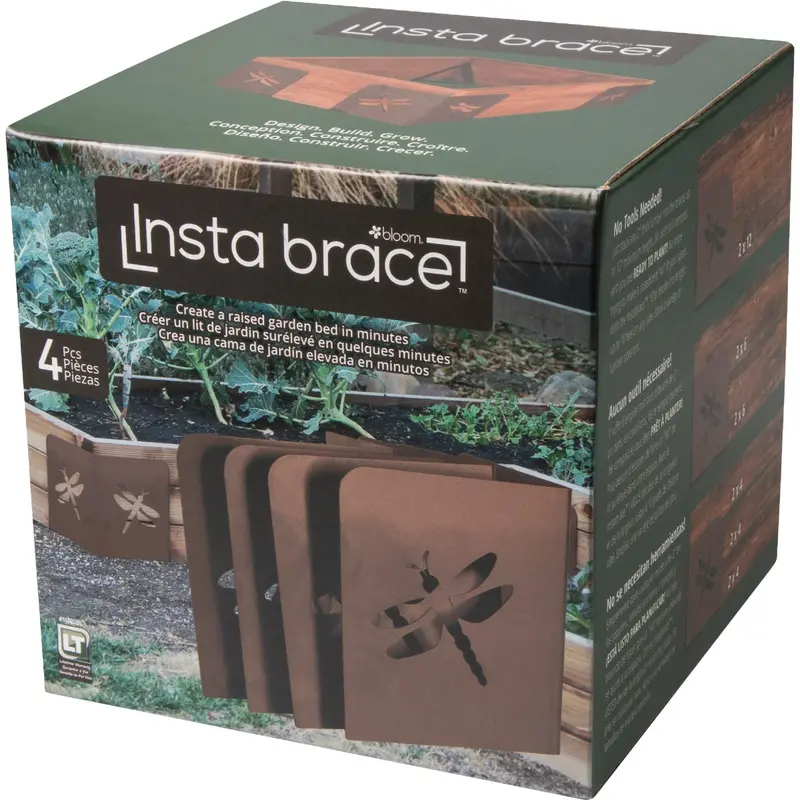 Bloom Instabrace Raised Garden Bed Brackets – Steel Dragonfly Design, Brown (4-Pack) 1
