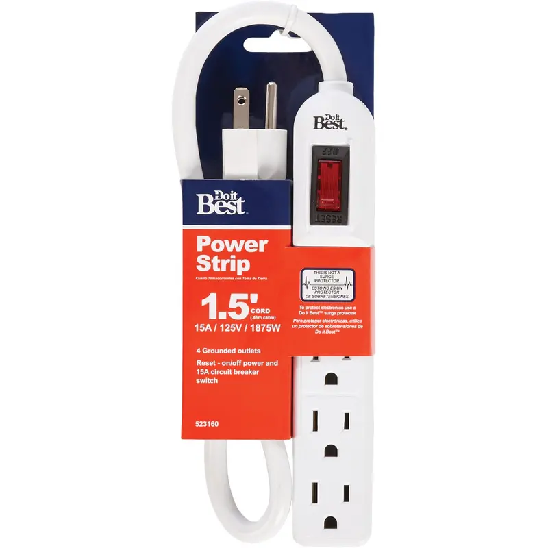 Do It Best 4-Outlet Power Strip – White Surge-Protected Strip With 18-Inch Cord 1