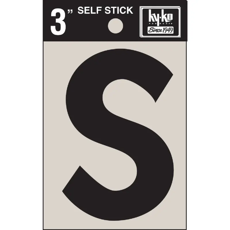 Hy-Ko Non-Reflective Vinyl Adhesive Letter – 3-Inch Tall, Matte Finish 'S' 1