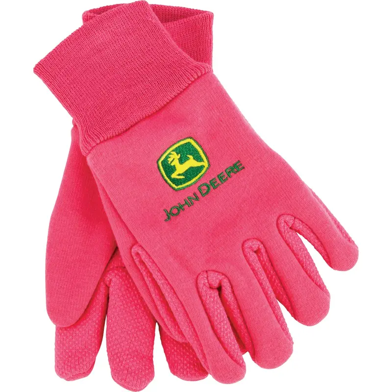 John Deere Youth Pink Jersey-Style Work Gloves 1